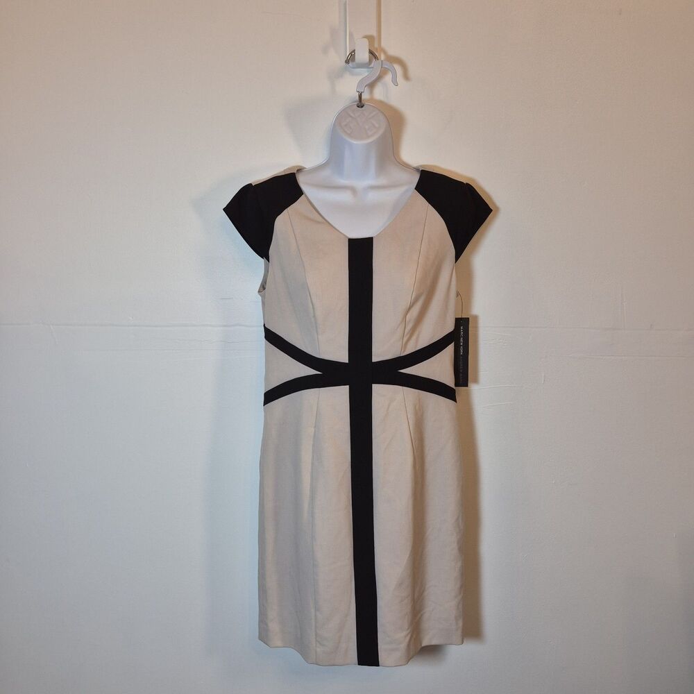 Marc New York Andrew Marc Color-Block Office Mini Dress Size 4 Beige Black
